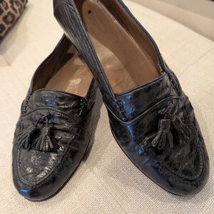 Black Leather Loafers with Tassels